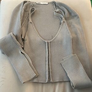 ZARA Light Gray Ribbed Crop Cardigan set
